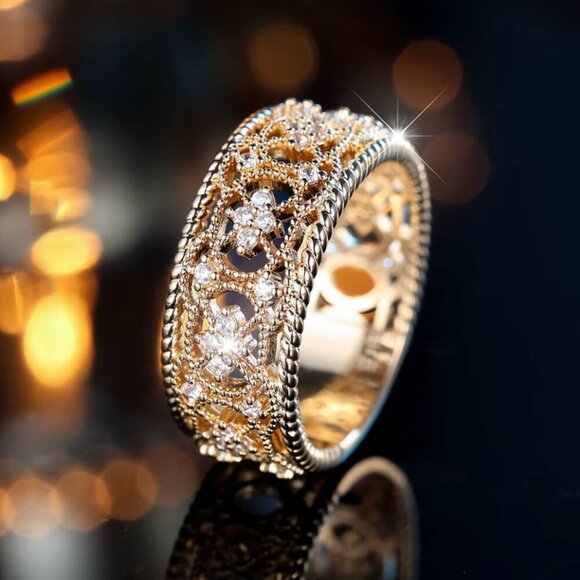 NEW 18k Yellow Gold Diamond Ring Band Gold Wide Ring Band - Picture 5 of 6